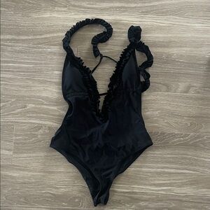 NWOT Black Ruffle Trim One-Piece Swimsuit